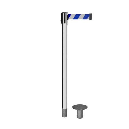 MONTOUR LINE Retractable Belt Removable Stanchion, 2ft Pol.Steel Post  7.5ft Blu/Wh MX530R-PS-BWD-75